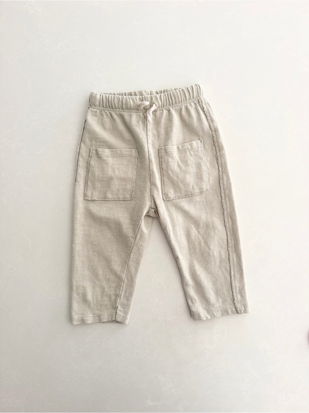 Zara Baby Neutral Textured Raw-Edge Pants • Size 12-18M
